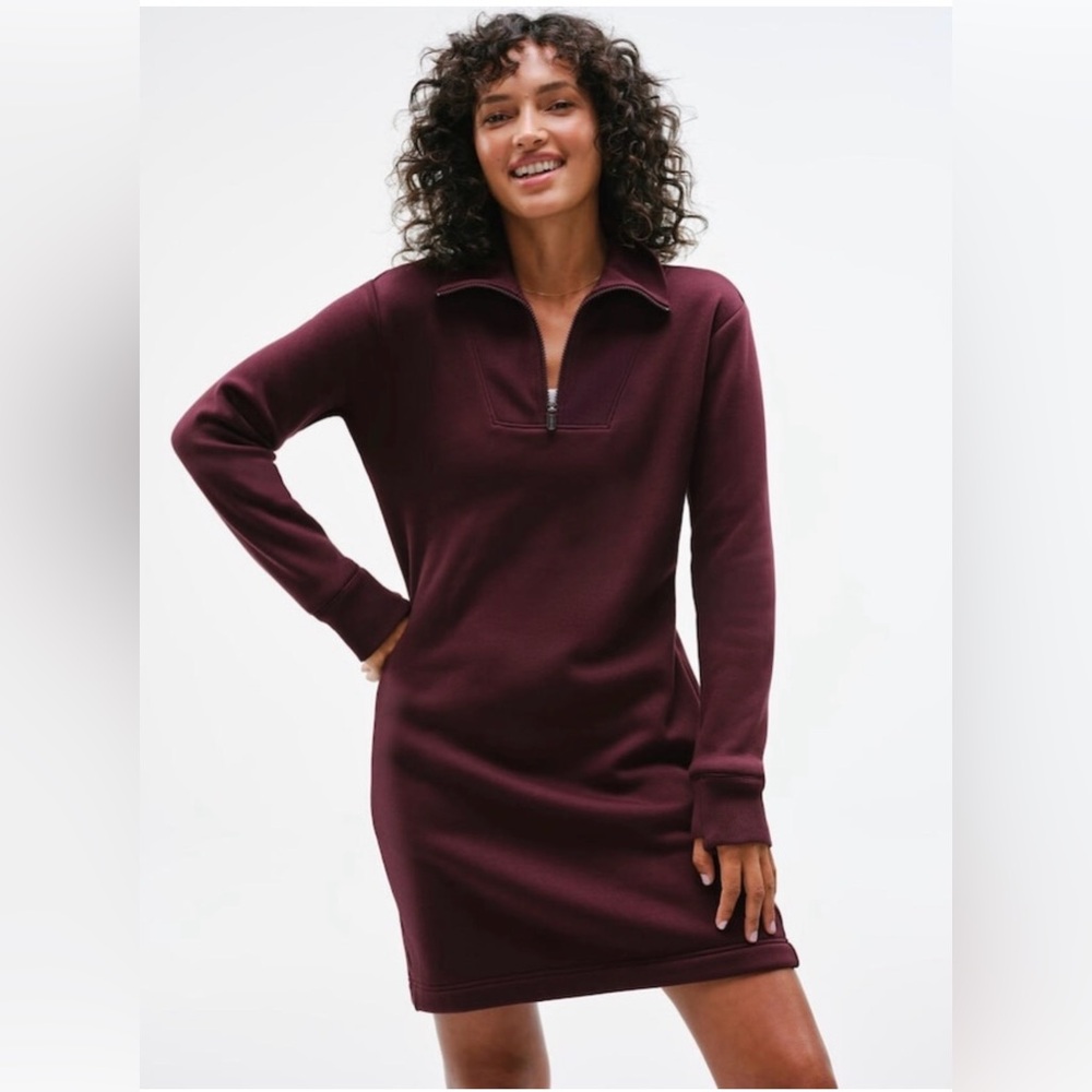 Athleta Wine-Red Zip-Neck Sweater Dress Size M